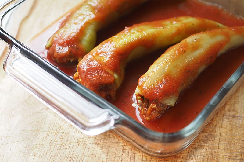 Banana Peppers Covered In Tomato Sauce