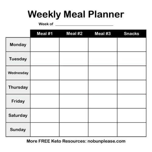 Printable Weekly Meal Planner FREE- No Bun Please