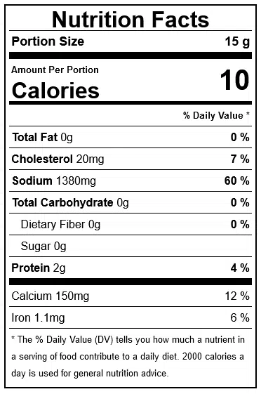 Bagoong Nutrtitional Information