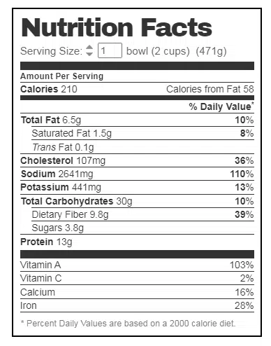 Menudo Nutritional Information