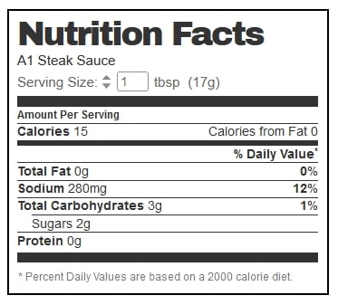 A1 Steak Sauce Nutrtional Information