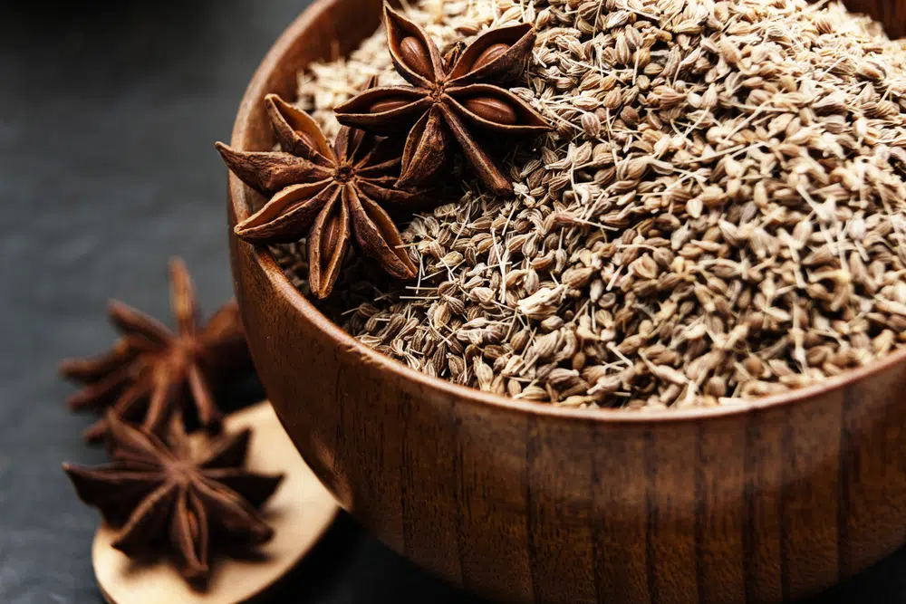 Anise Seeds In A Wooden Bowl