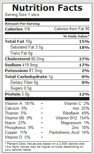 Liver Cheese Nutrtitional Information