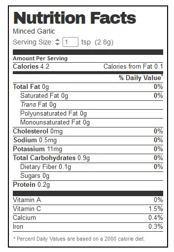 Minced Garlic Nutritional Information