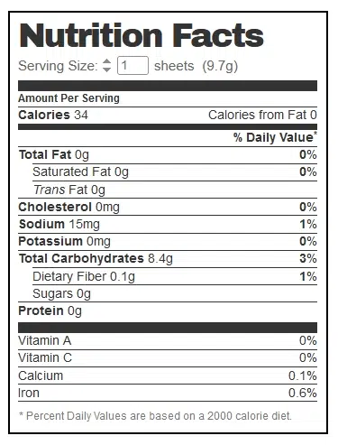 Rice Paper Nutrtional Information