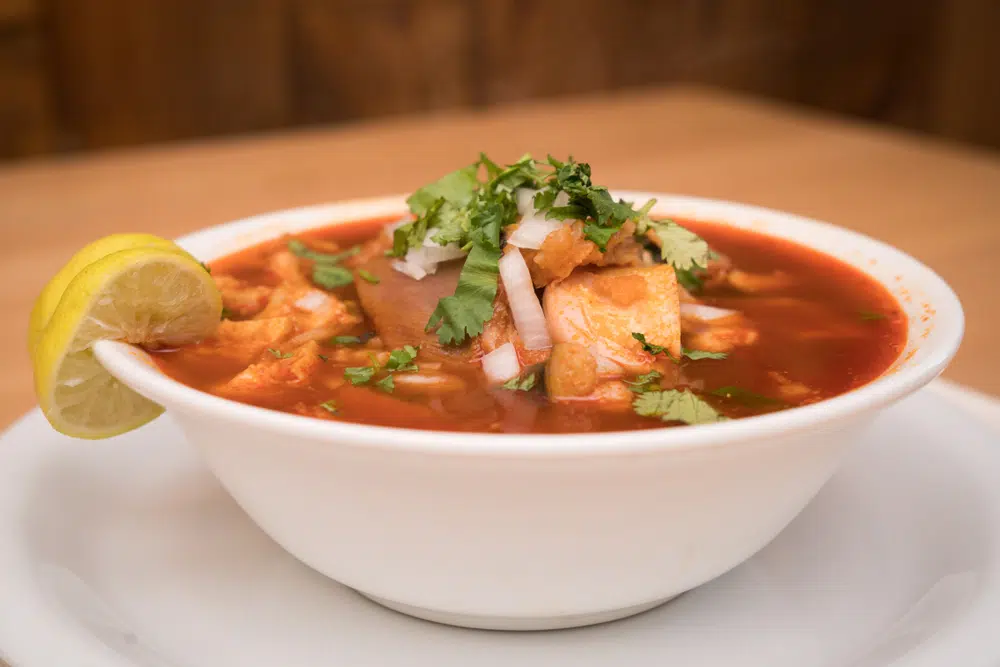 Traditional Menudo Soup In A White Bowl