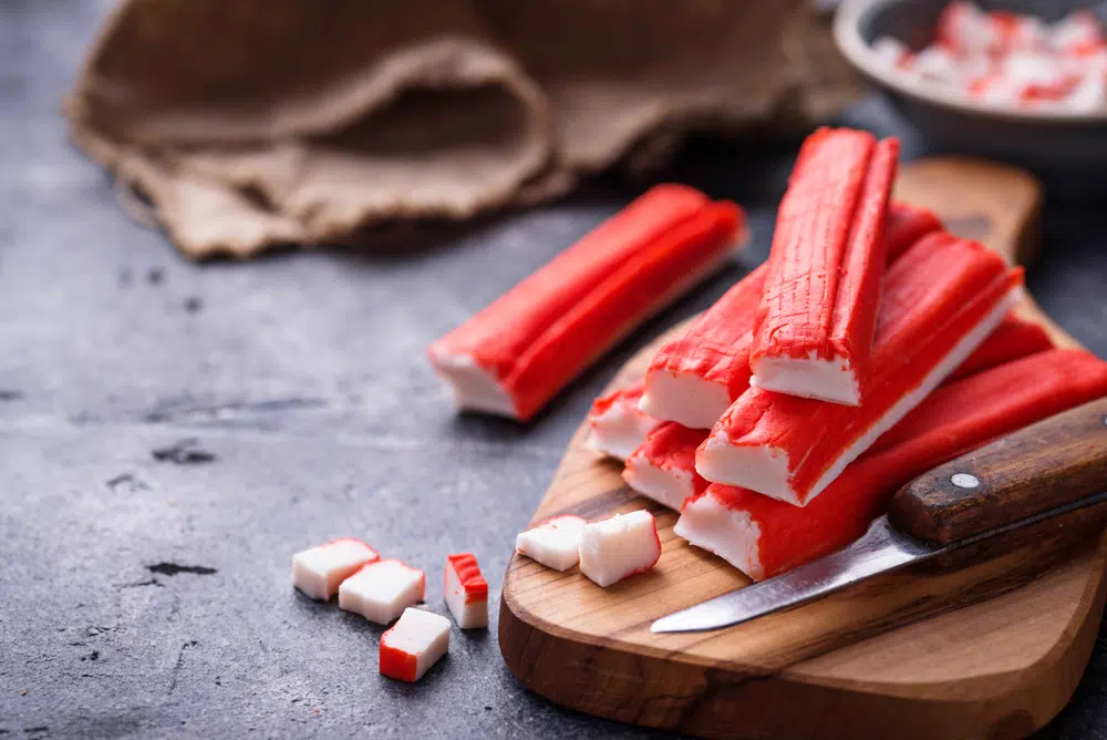 Crab Sticks Surimi On A Chopping Board