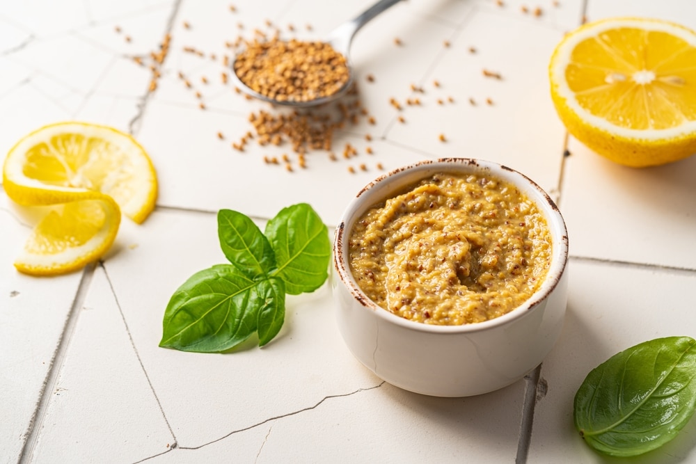 Fresh Homemade Organic Dijon Mustard In A Bowl 