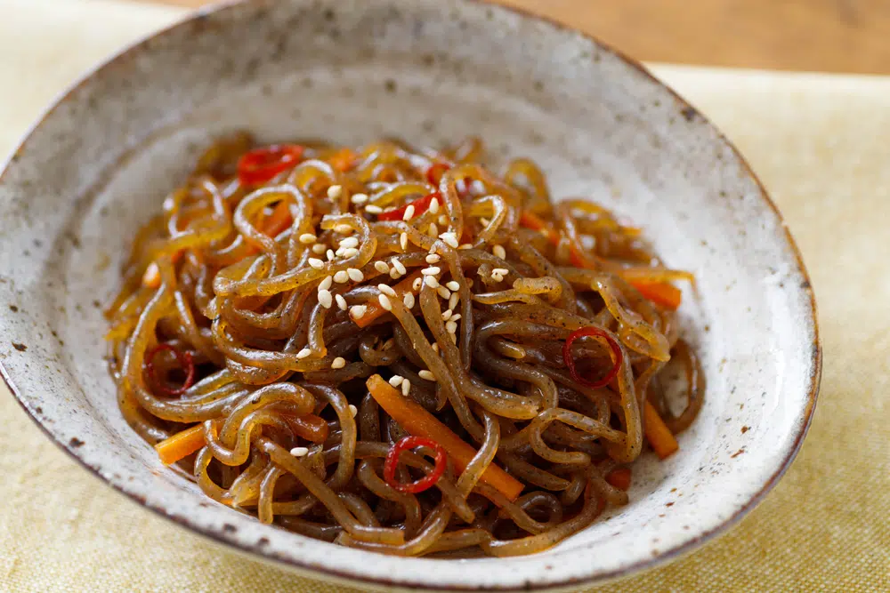 Konjac Or Miracle Noodle And Carrot Cooked In Sugar And Soy Sauce