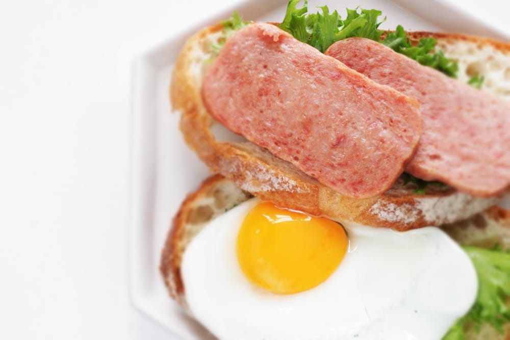Sunny Side Up Fried Egg And Spam Breakfast