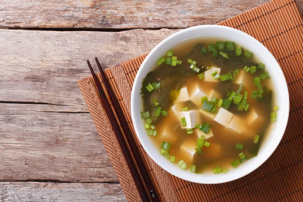 Japanese Miso Soup In A White Bowl On The Table