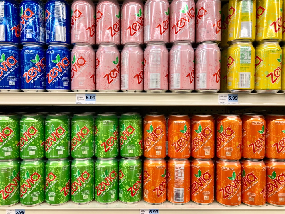 Zevia Soda's Various Flavors In A Grocery Store