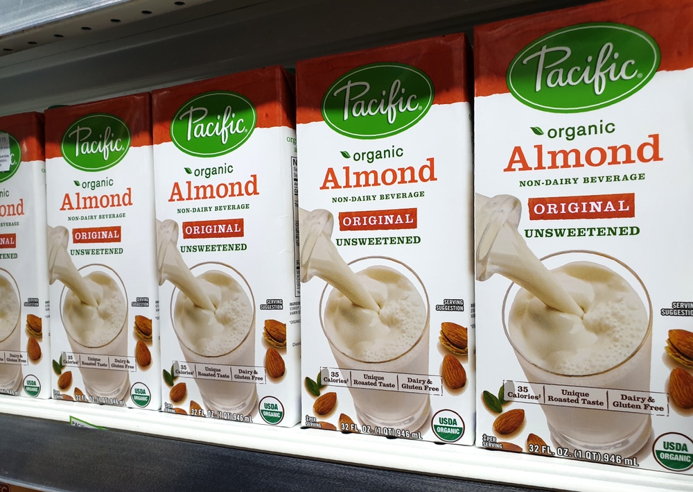 Pacific Brand Unsweetened Almond Milk Drink On Store Shelf