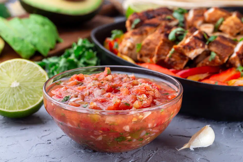 Salsa With Roasted Vegetables Served With Chicken Fajitas