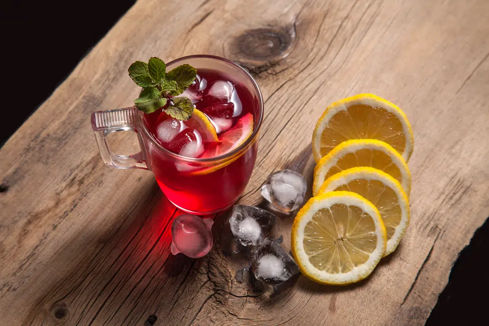 Summer Iced Drink - Passion Tea With Ice, Hibiscus, Lemon And Mint