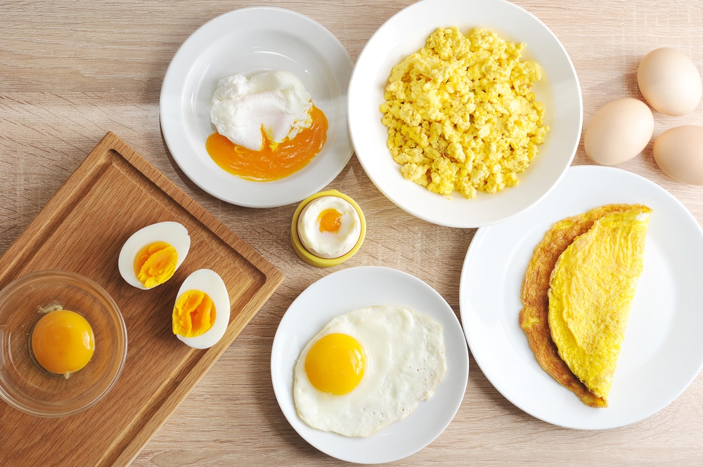 Various Ways Of Cooking Chicken Eggs. Omelette, Poached, Soft-Boiled, Hard-Boiled, Fried, Scrambled Eggs
