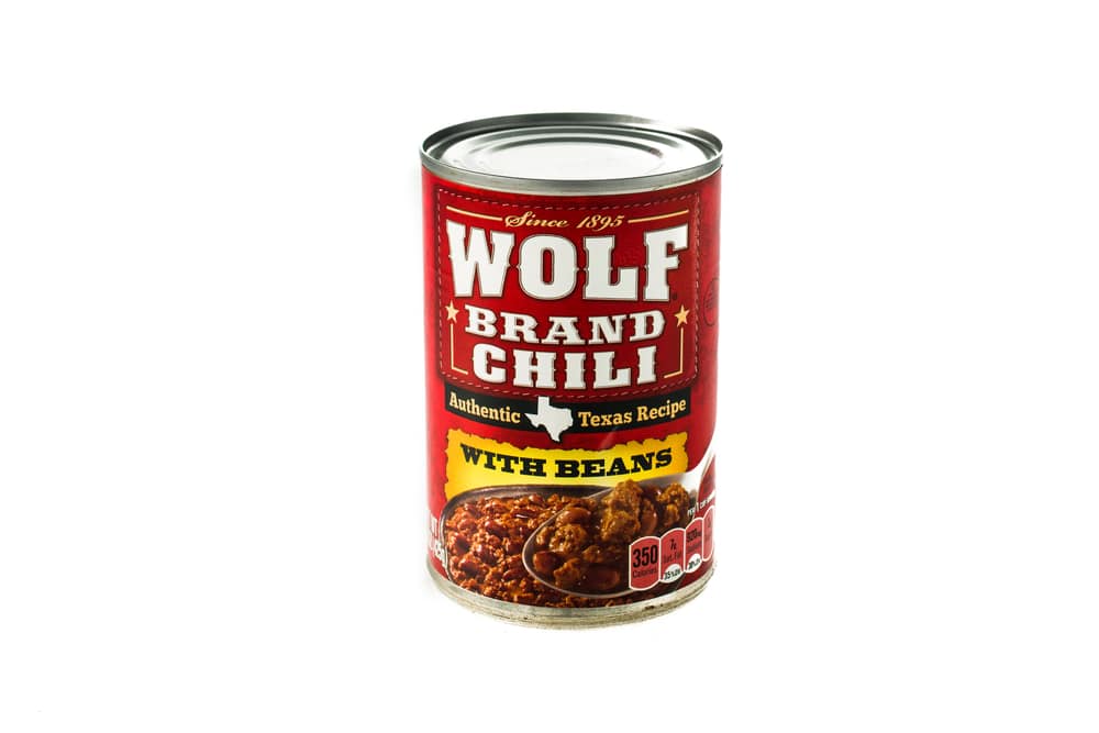 Can Of Wolf Brand Chili With Beans On A White Background