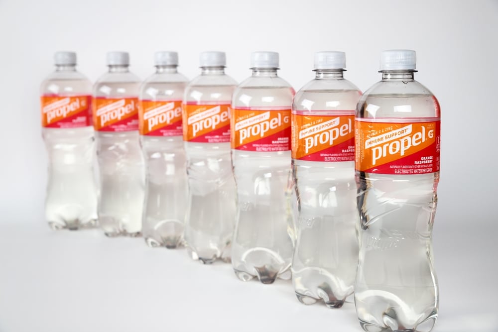 Bottles Of Propel Water In White Background